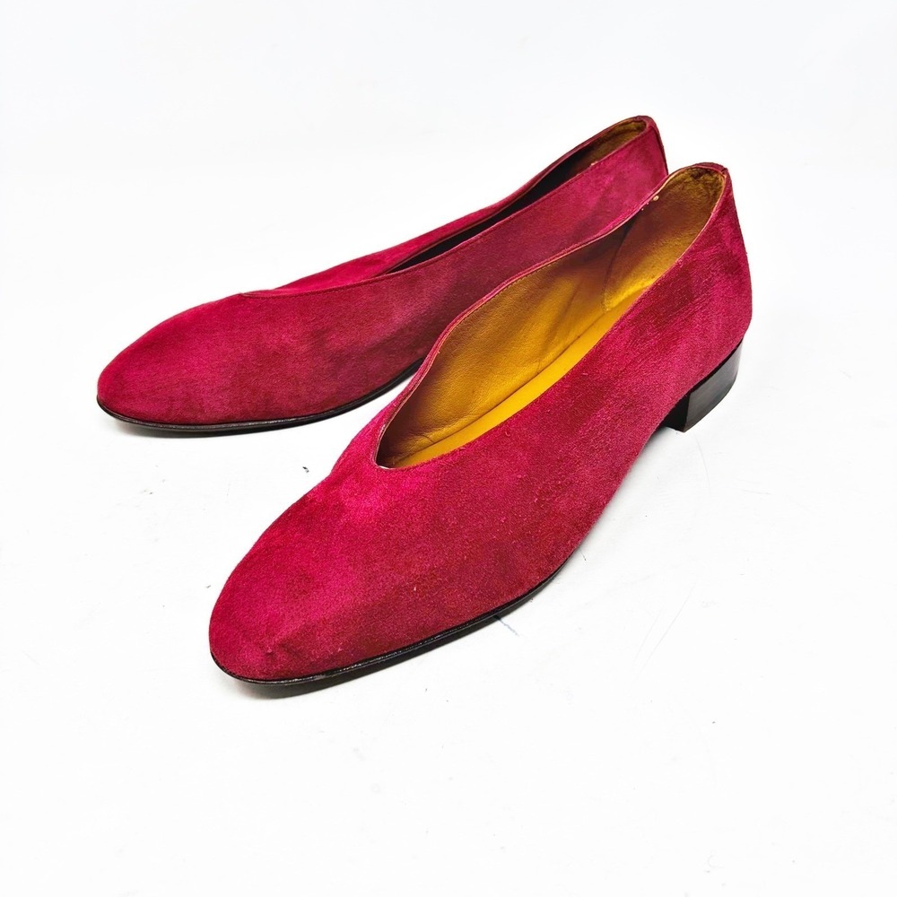 Les Souliers Sezane Suede Pointed Toe Ballet Flats Women 38 EU 7 US Burgundy - Picture 9 of 9